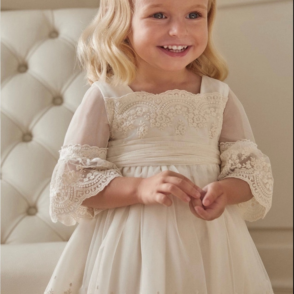 Baby girls embroidered tulle dress by Abel and Lula